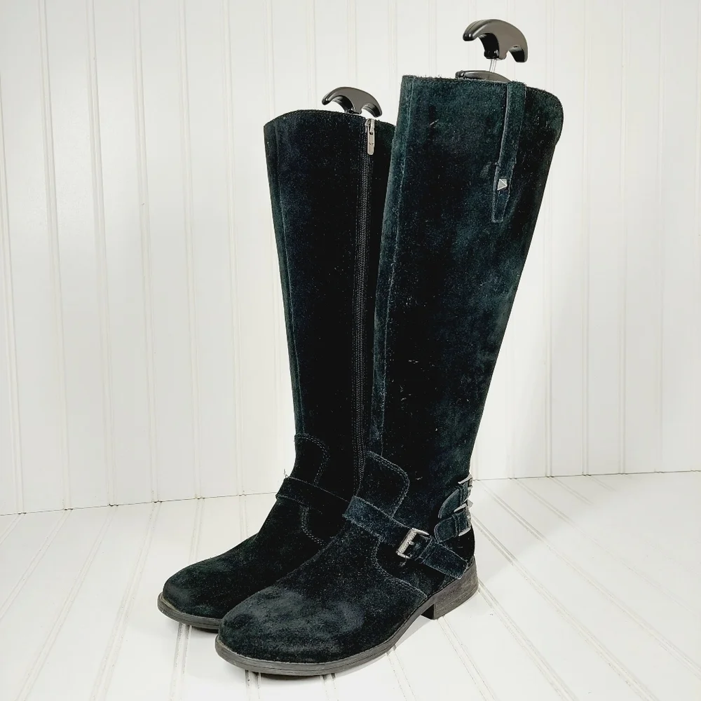 Marc Fisher Arbor Black Suede Leather Knee High Boots B637